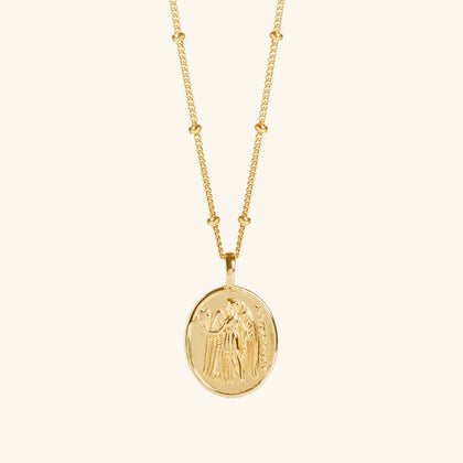 Athena Coin Necklace With Bead Chain Gold